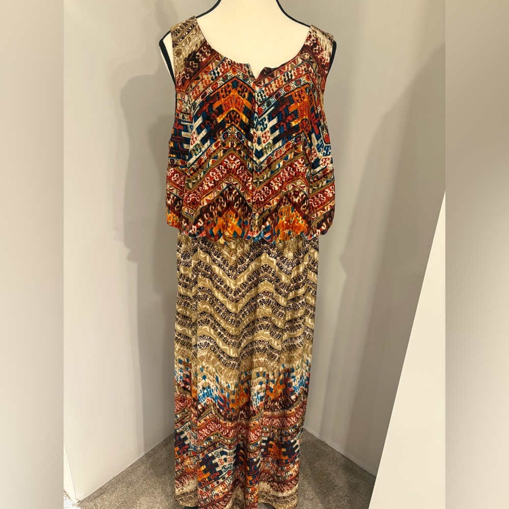 Avenue Orange Brown Sleeveless V-neck Sundress